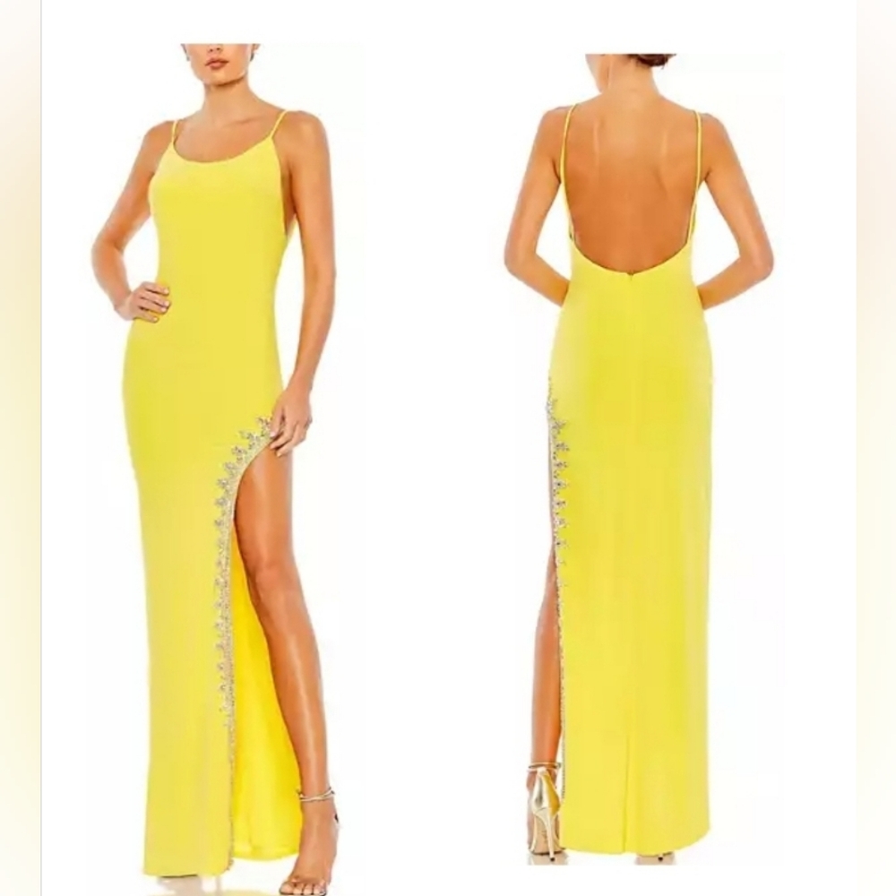 WomenMac DuggalRhinestone Encrusted Side Slit Cami Bodycon Gown SZ 10 NWOT